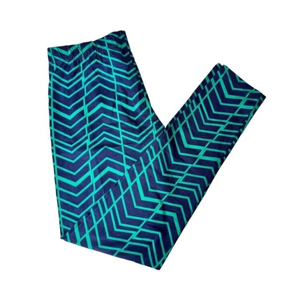 NWOT Threads 4 Thought Blue Green Geometric Pattern Organic Cotton Leggings Sz.M - Picture 2 of 9